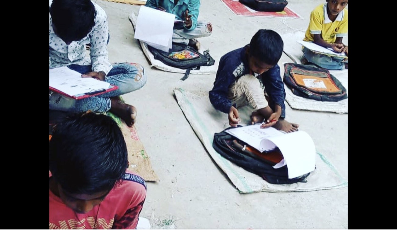 A backpack doubles as a desk