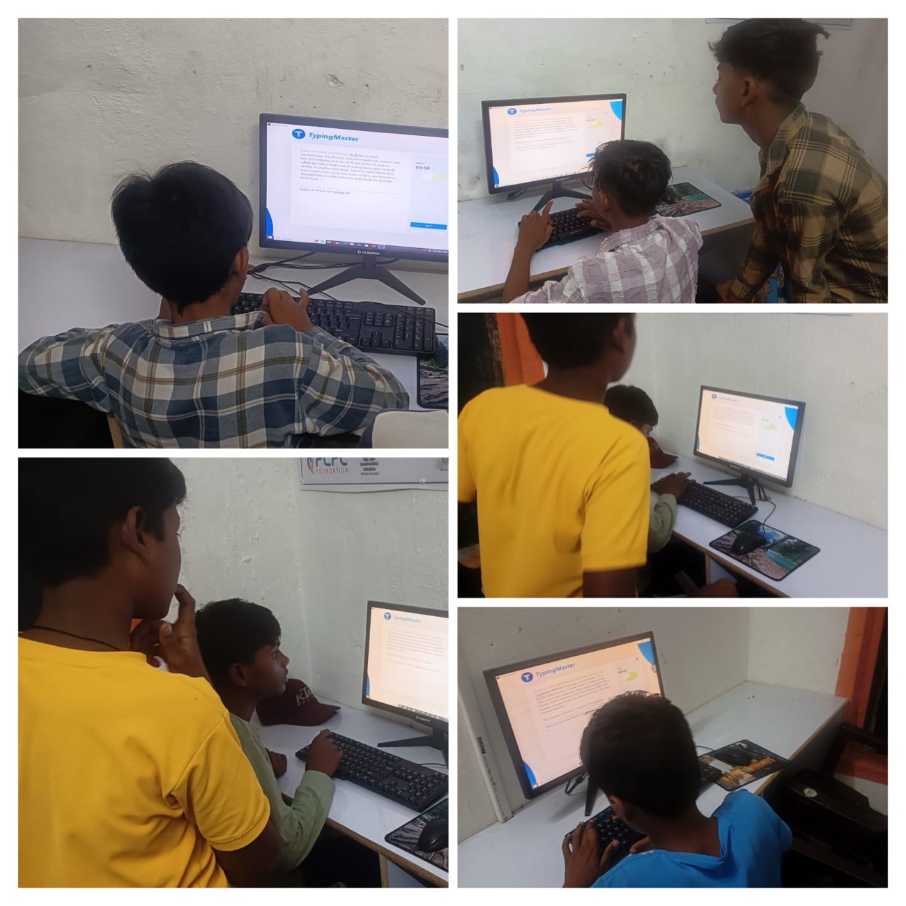 Students practicing typing on computers at the centre