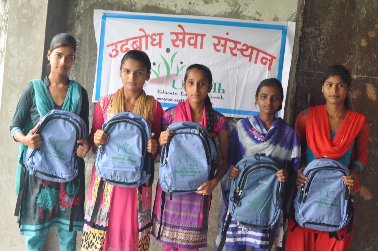 Girls with their new school bags